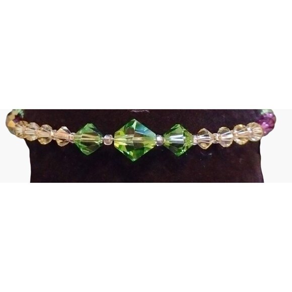 Swarovski Bracelet Green Purple Crystal Toggle Clasp 7 Inch - Picture 3 of 5